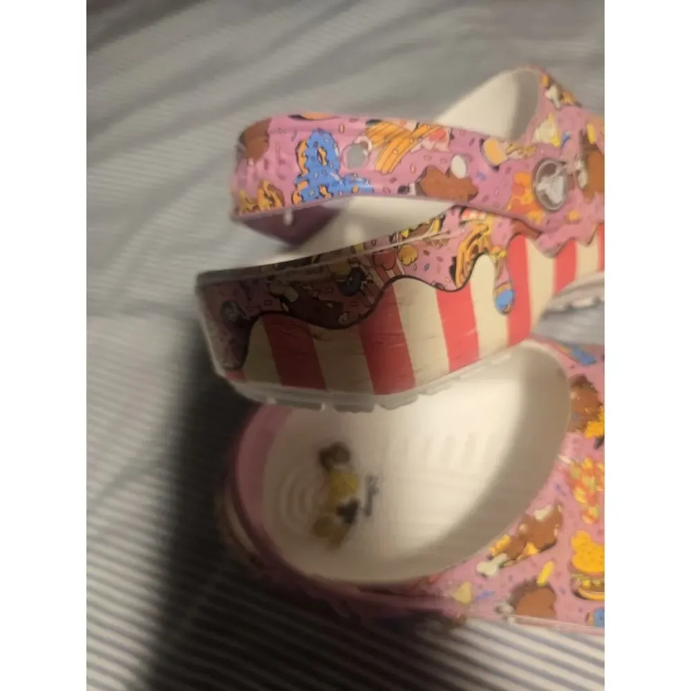 Crocs Disney Eats Pink Food Print Comfort Clog Slip-On Shoes Women 7 Mens 5